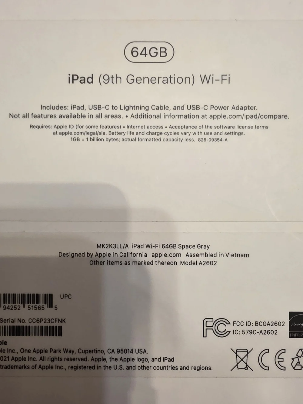 Apple iPad 9th Generation 64GB Wi-Fi Original Empty Box & Packaging Only